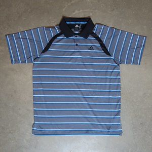 Adidas Clima365. Men's Large. Polo. Gray w/ White & Blue Stripes.